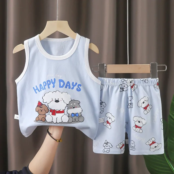 China Made Summer Cotton Set Boys and Girls Cotton Summer Pajamas Summer Children's Vest Set - Image 5