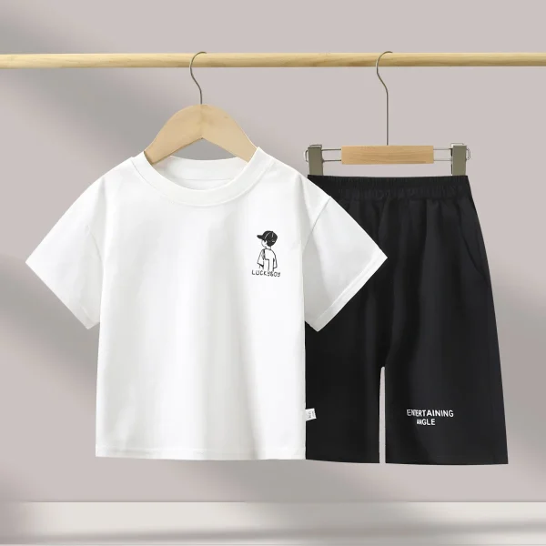 2025 Boys Summer Casual Short-Sleeved Suit Trendy Loose Cartoon T-Shirt & Shorts Children's Wear with Pattern - Image 4