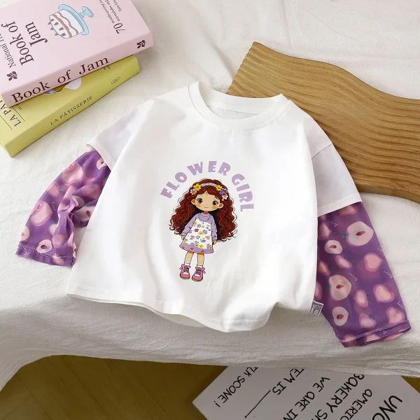 2025 Summer New Style Girls' T-Shirt Sun Protection Sleeve Top Fashionable Baby Outfit Patchwork Children's Clothing- - Image 2