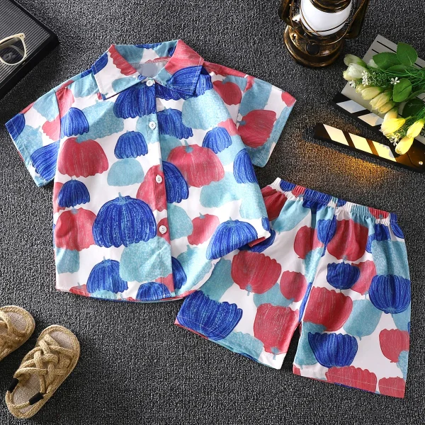 Boy Clothes Set Summer Kids Boys 2 Pieces Shirt+Shorts Printed Casual Sets - Image 4