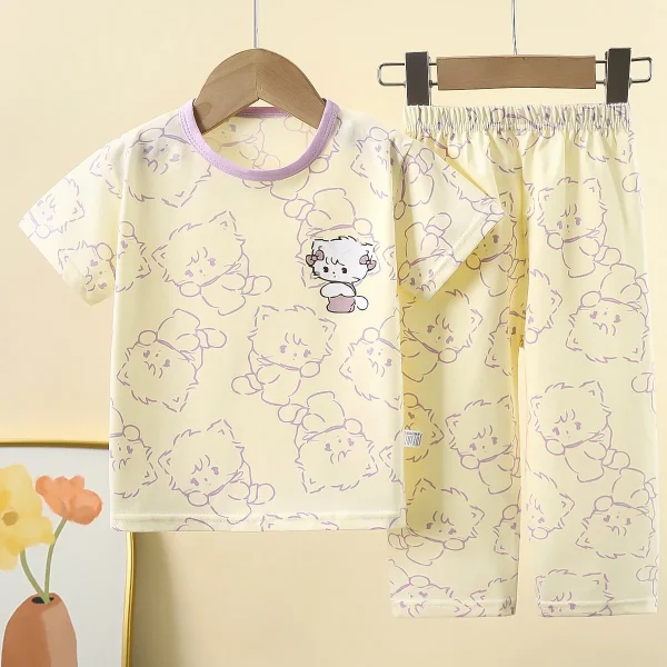 1-7Years New Summer Children's Pajamas Cotton Girls Pajamas Set Soft Breathable Comfortable Boys Kids Sleepwear Suit - Image 6