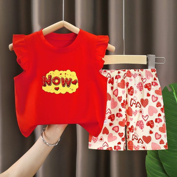 Designs Children Suits Cotton Kids 2 Piece Sets Girls Knitted Short Flying Sleeve Baby Girl Clothing Sets