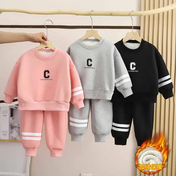 Children's Hoodie Set New Autumn and Winter Baby Fleece and Thick Warm Boy and Girl Two Sets of Outerwear Children's Wear