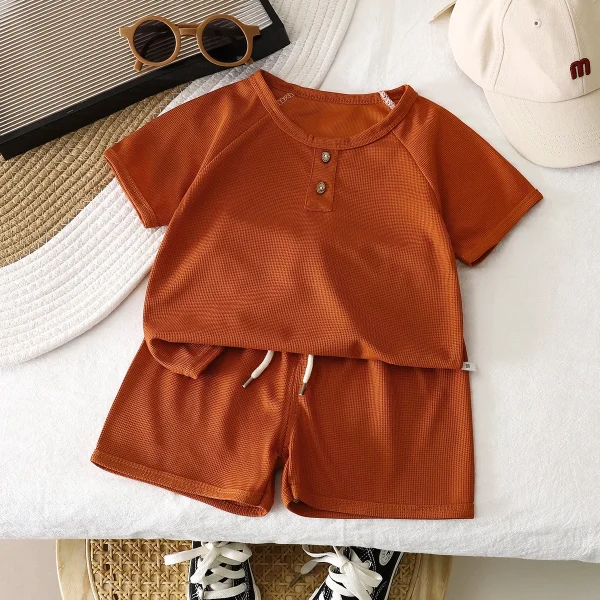 New Arrival 1-7 Years Baby Boys Round Neck Short Sleeve Summer Set Solid Color Boys T-Shrit+Shorts 2pcs Set - Image 3