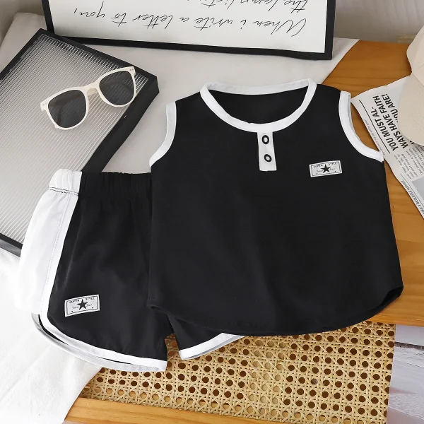 Children's Casual Style Summer Vest Suit Boys' Sleeveless Hot Pants & Girls' Shorts Breathable Thin Clothes- - Image 2