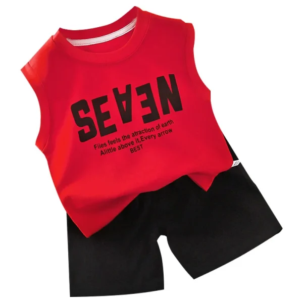 Children's Casual Vest Set Pure Cotton Summer Sleeveless T-Shirt Shorts Korean Version with Wide Shoulders for Boys - Image 5