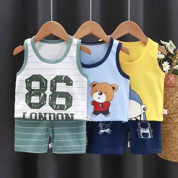 Baby Clothes Sets Vest Pullover Summer Cotton New Vest Shorts Boys and Girls Sleeveless Sets Children's Clothing