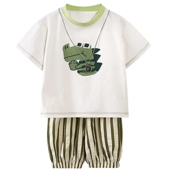 Children's Casual Summer Short Sleeve Suit Capri Pants Western Style Loose Breeches for Boys Baby Clothing Cartoon - Image 5