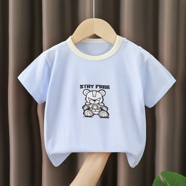 Kids 100% Cotton Short Sleeve T-Shirt Boys Summer Animal Print Top Quick Dry Casual Knitted Polo Shirt - Image 5