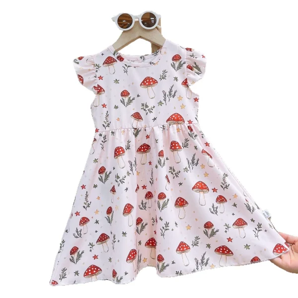 New Baby Flying Sleeve Princess Dress for Girls Floral Skirt Casual Style Small Medium Sizes Children's Clothing - Image 3