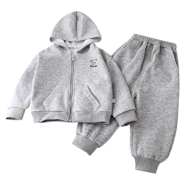 Autumn New Korean Style Children's Sweatshirt Set Casual Solid Pattern Hooded Boy Girl Sports Clothing Two-Piece Set for Kids - Image 5