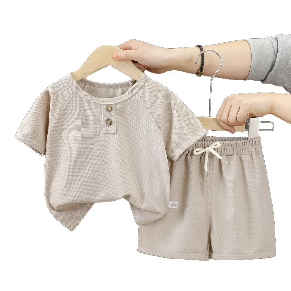 New Summer Casual Korean Style Short-Sleeved Boys' Suit Shorts Jersey Waffle Design Kids' Clothing -Min. Order 2pcs - Image 2