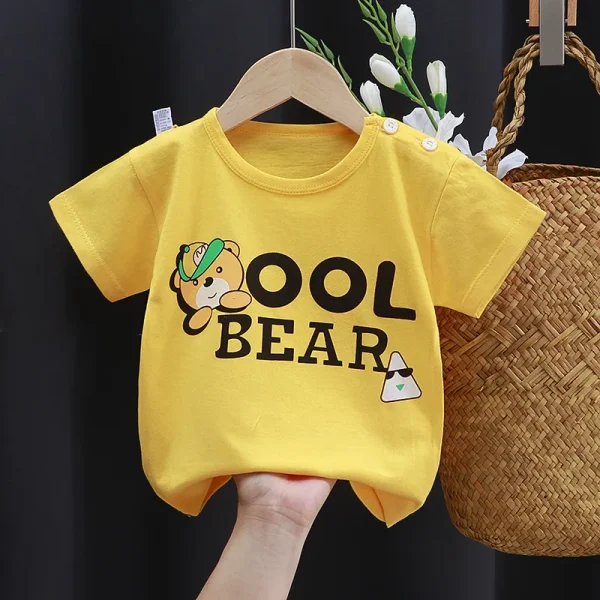 100% Cotton Knitted T-Shirt for Baby Boys Casual Short Sleeve Kid Clothes with Animal Pattern From China - Image 2