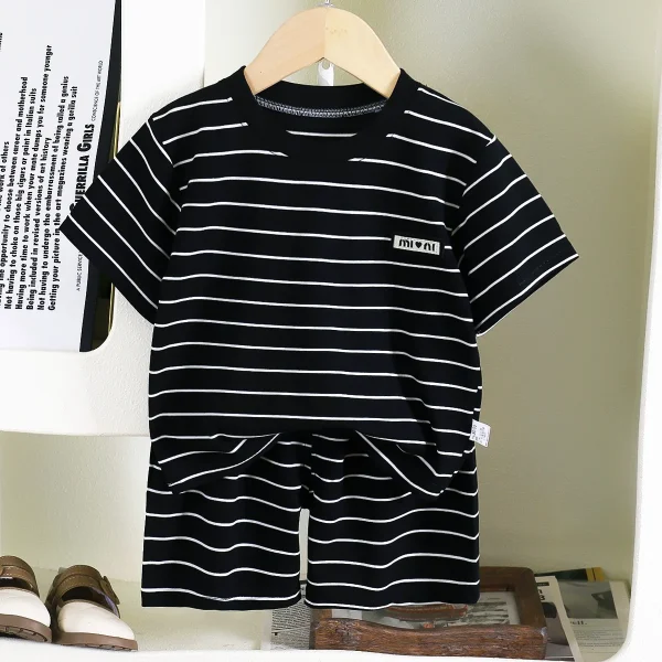 New Summer Children's Casual Short-Sleeved Suit Boys Striped Breathable Baby Shorts Two-Piece Kids' Clothing MOQ 2pcs - Image 6