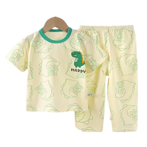 Children's Pure Cotton Short-Sleeved Summer Suit Casual Home Clothes for Baby Boys and Girls Pajamas Clothing Sets