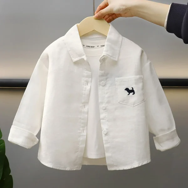 Pure Cotton Children's Clothing Casual Long-Sleeved Shirts T-Shirts for Boys Girls Baby Lapel Outwears for Spring - Image 5