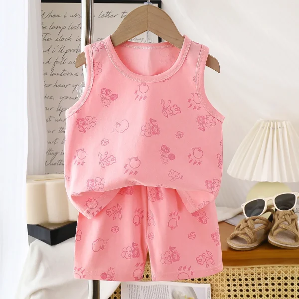 Summer Cotton Vest Set for Boys and Girls Casual 100% Cotton Pajamas Summer Children's Clothing - Image 5