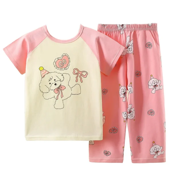 1-7Years New Summer Children's Pajamas Cotton Girls Pajamas Set Soft Breathable Comfortable Boys Kids Sleepwear Suit
