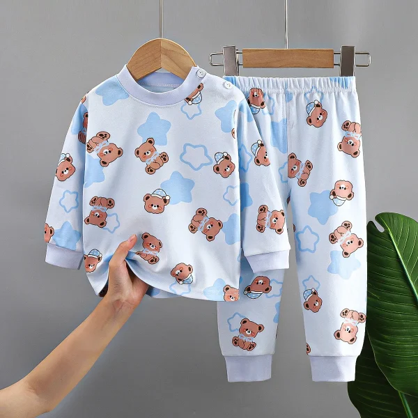 Cotton Long Sleeping for Children Baby Cotton Round Neck Pajamas for Kids Boys Girls for Home Wear 2 Piece Sets - Image 5