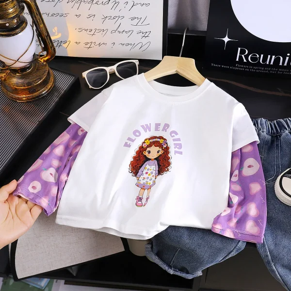 2025 Summer New Style Girls' T-Shirt Sun Protection Sleeve Top Fashionable Baby Outfit Patchwork Children's Clothing- - Image 6