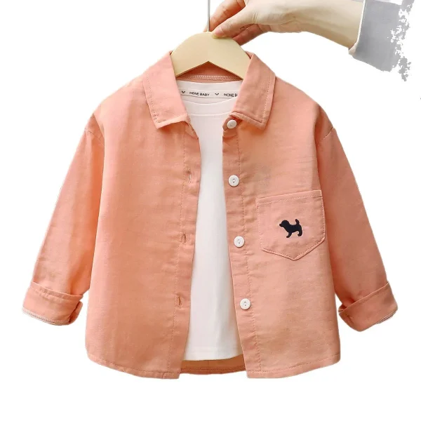 Pure Cotton Children's Clothing Casual Long-Sleeved Shirts T-Shirts for Boys Girls Baby Lapel Outwears for Spring - Image 2