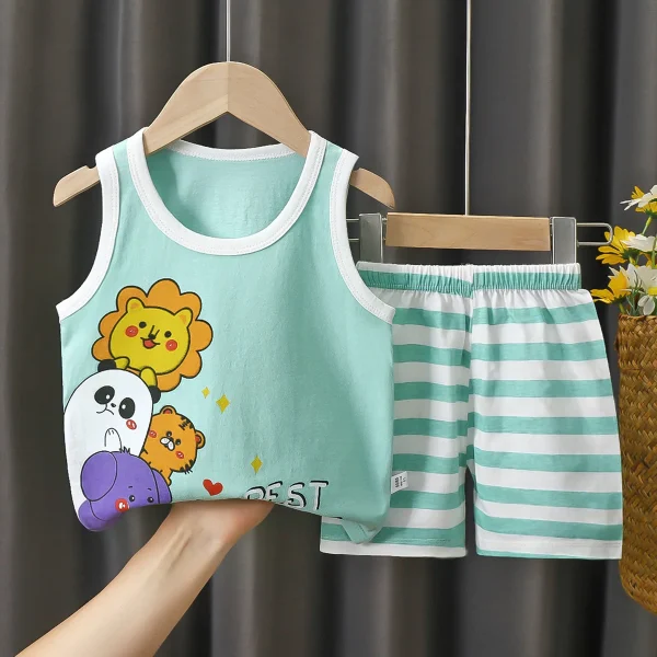 China Made Summer Cotton Set Boys and Girls Cotton Summer Pajamas Summer Children's Vest Set - Image 3