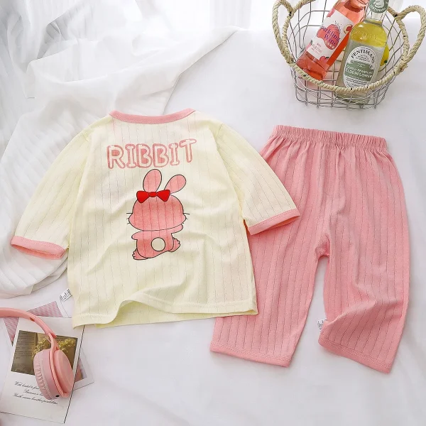 Pure Cotton Children's Home Clothing Set Summer New Baby Pajamas for Boys & Girls Breathable Air Conditioning Carton Pattern - Image 2