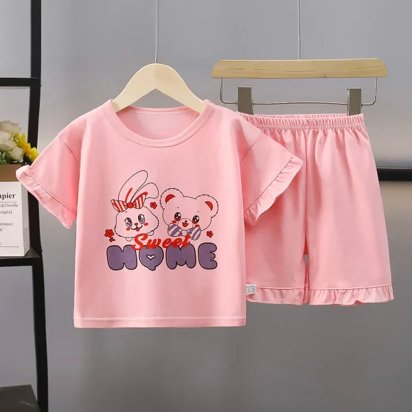 New Summer Collection 100% Cotton Children's Pajamas Suit Girls' Loose Short-Sleeved Shorts Lace Breathable Home Clothes for - Image 4