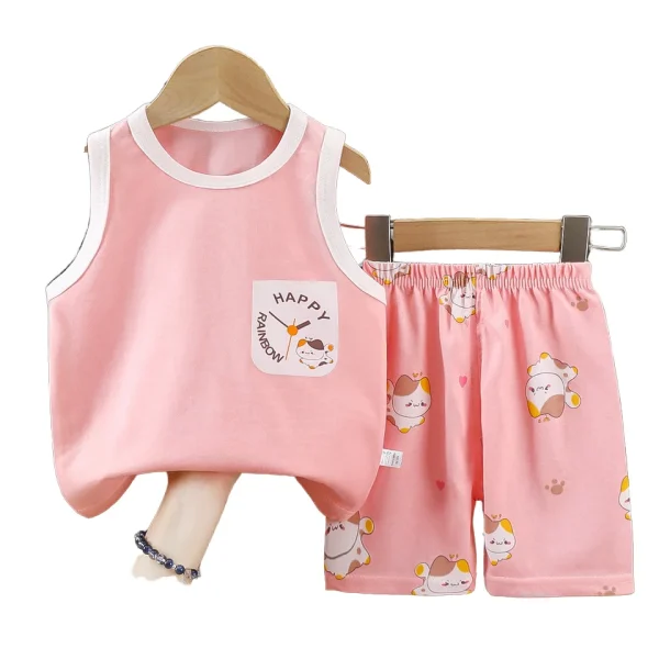 Children's Breathable Vest Pure Cotton Summer Two-piece Suit Boys and Girls Clothing Sets 2025 Baby