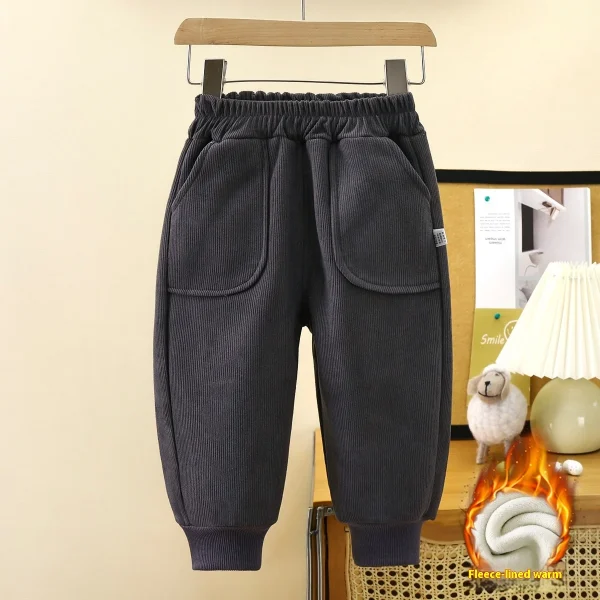 Children's Winter Pants New Style Boys' Velvet Thickened Warm Sweatpants Girls' Trousers Baby Clothing - Image 2