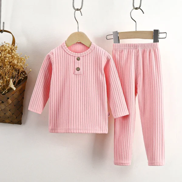 Autumn New Children's Casual Underwear Set Korean Style Baby Ribbed Homewear for Boys and Girls De Rong - Image 2