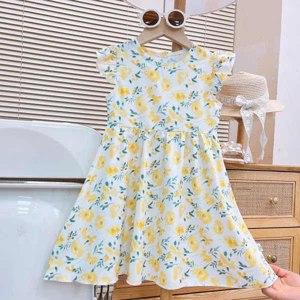 New Baby Flying Sleeve Princess Dress for Girls Floral Skirt Casual Style Small Medium Sizes Children's Clothing - Image 5