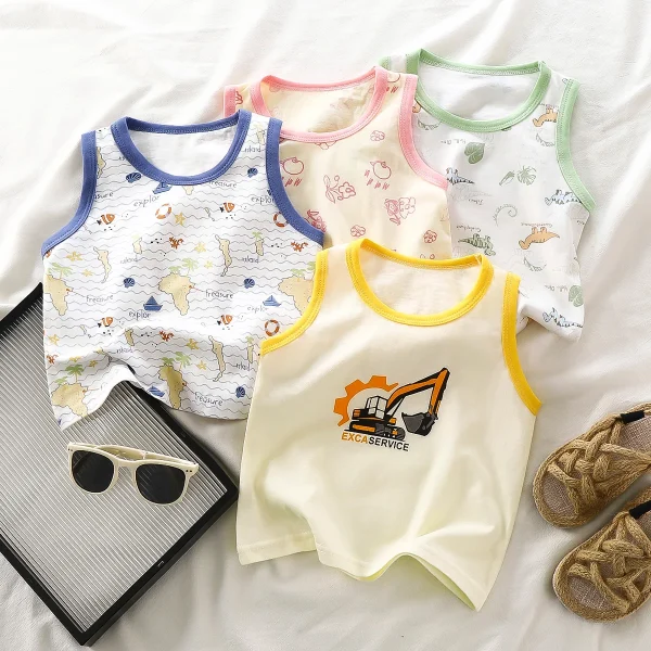 2025 Children's Casual Cotton Vest Sleeveless T-Shirt Set Boys Girls Base Layer Cartoon Baby New Summer Clothing - Image 2