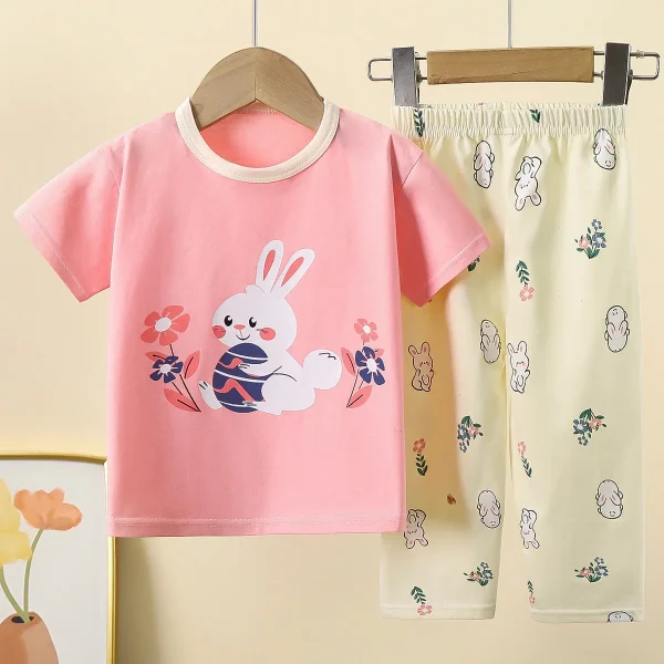 100% Cotton Short Sleeve Summer Baby Boy Outfits Cartoon Printed Baby Girls Pajamas - Image 3