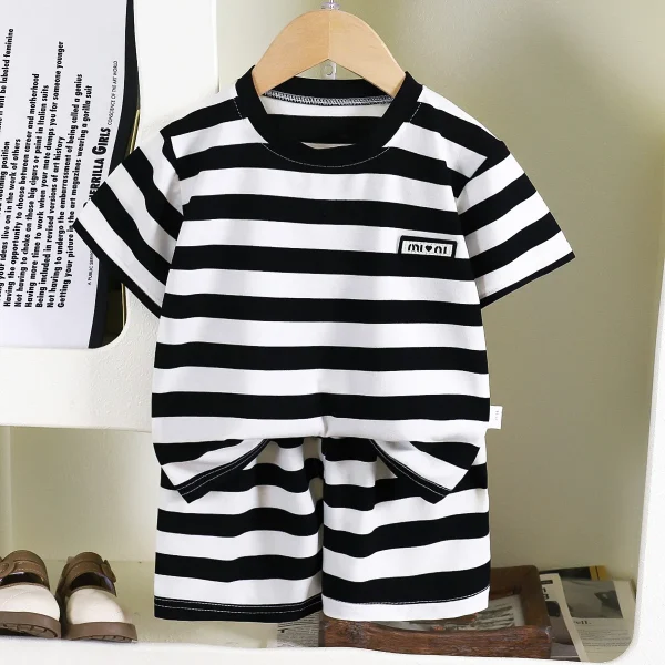 New Summer Children's Casual Short-Sleeved Suit Boys Striped Breathable Baby Shorts Two-Piece Kids' Clothing MOQ 2pcs - Image 4