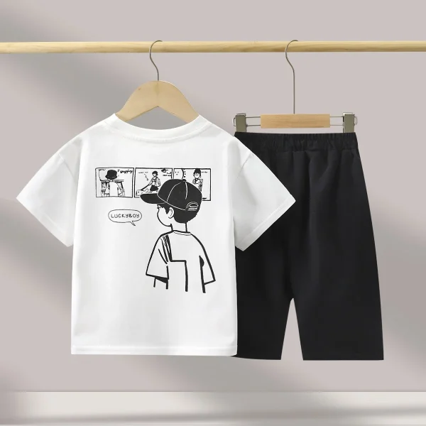 2025 Boys Summer Casual Short-Sleeved Suit Trendy Loose Cartoon T-Shirt & Shorts Children's Wear with Pattern - Image 3