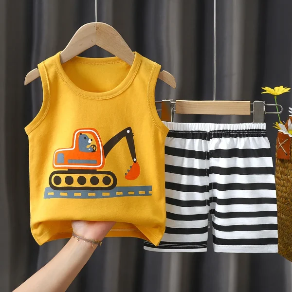 New Vest Set Summer Cotton Woven Girls Vest Shorts 0-7 Years Old Boys Sleeveless Children's Baby - Image 3