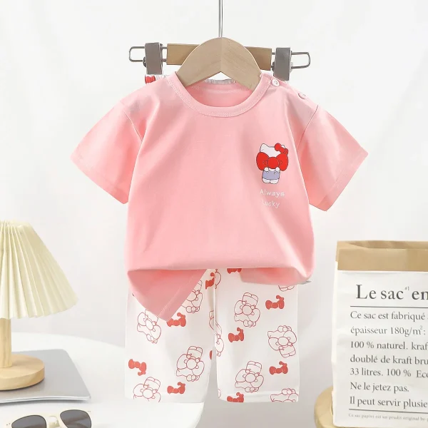 100% Cotton Baby Clothing Sets 2pcs Short Sleeve T-Shirt & Long Pants Soft Summer Kids Pajamas with Cartoon Pattern - Image 4