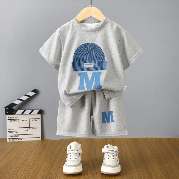 Casual Summer Korean Style Boys' Clothing New Short Sleeve Waffle Thin T-Shirt Cartoon Pattern for Baby
