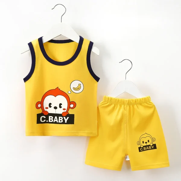 Baby Boys Summer Clothing Cute Cartoon Printing Sleeveless tank Tops Shorts Infant Boy Clothing Sets - Image 2