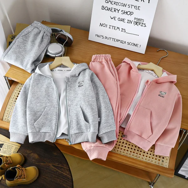 Autumn New Korean Style Children's Sweatshirt Set Casual Solid Pattern Hooded Boy Girl Sports Clothing Two-Piece Set for Kids