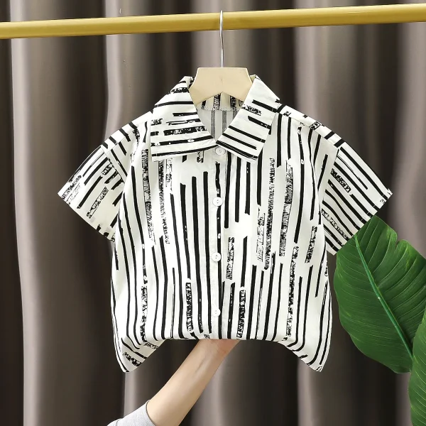 2025 Summer New Children's Casual Cotton Shirt Boys Cardigan with Stylish Short Sleeve Baby's Fashionable Wear - Image 3