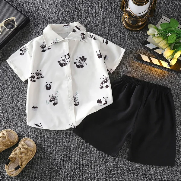 Boy Clothes Set Summer Kids Boys 2 Pieces Shirt+Shorts Printed Casual Sets - Image 3