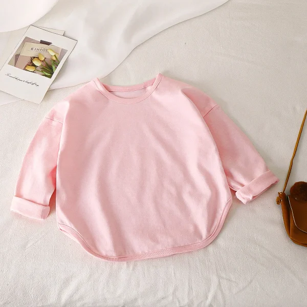 Spring Autumn Long Sleeve Shirt Kids Simple Casual Solid Top Clothing Boy Cotton T-shirt - Image 3