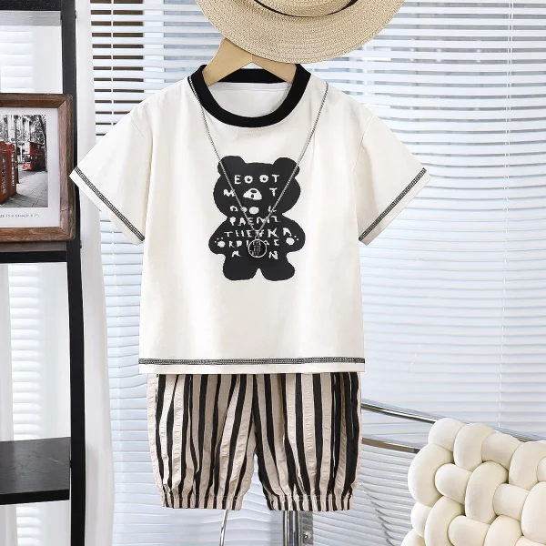 Children's Casual Summer Short Sleeve Suit Capri Pants Western Style Loose Breeches for Boys Baby Clothing Cartoon - Image 3