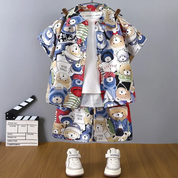 2025 Summer New Harbor Breeze Casual Short Sleeve Shirt Shorts Set for Boys Composed of Jersey for Kids' Wear - Image 2