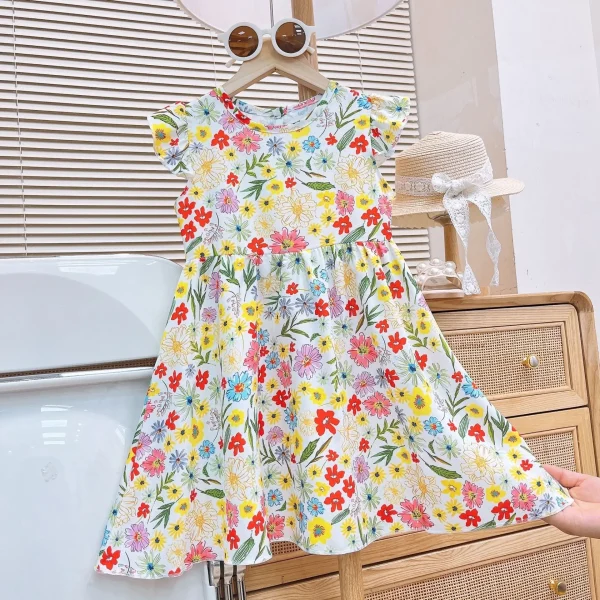 New Baby Flying Sleeve Princess Dress for Girls Floral Skirt Casual Style Small Medium Sizes Children's Clothing - Image 4
