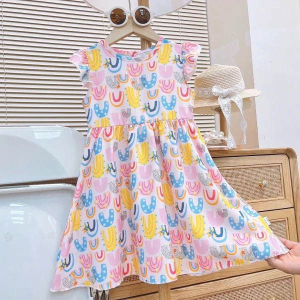Girls 1-7 Years Old Floral Dress A-line Swing Cute Princess Dress Skirt Summer Dress - Image 3
