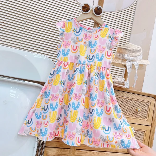 New Baby Flying Sleeve Princess Dress for Girls Floral Skirt Casual Style Small Medium Sizes Children's Clothing