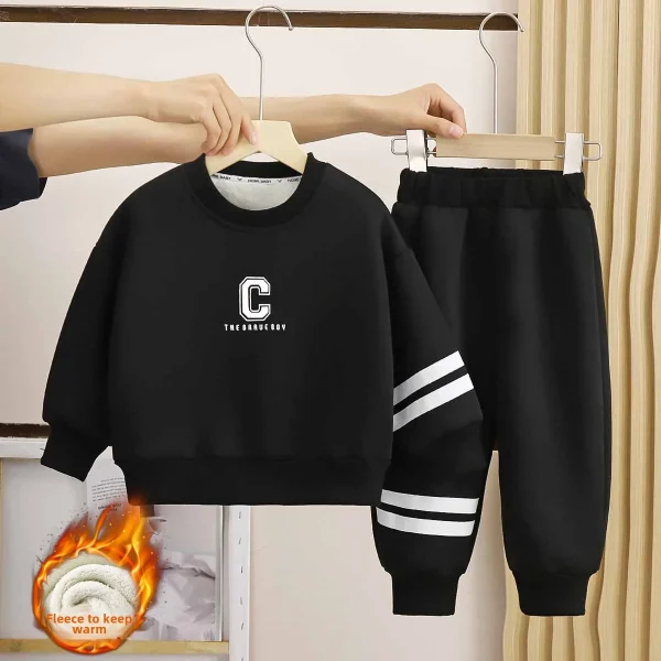 Autumn Winter Children's Two-Piece Sweatshirt Set New Baby Fleece-Lined Thickened Outer Wear for Boys Girls Kidsren's Clothing - Image 5